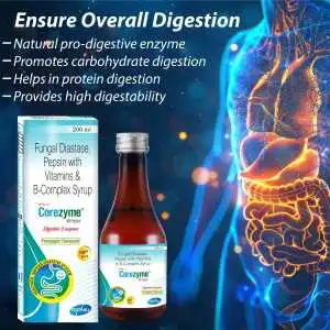 Corezyme -Digestive Enzyme Syrup with Fungal Diastase, Pepsin, Vitamins & B-Complex, 200 ml